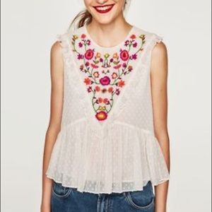 Zara Floral Embroidered Tank Size S
